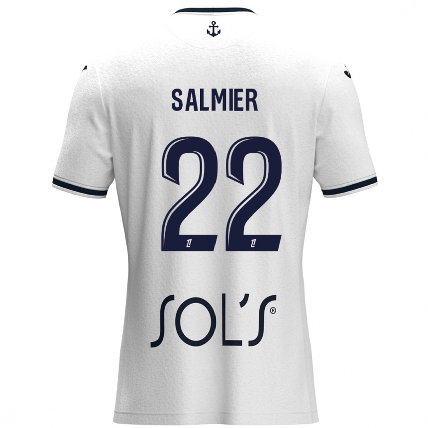 Gyermek Labdarúgás Yoann Salmier #22 Fehér Sötétkék Idegenbeli Jersey 2024/25 Mez Póló Ing