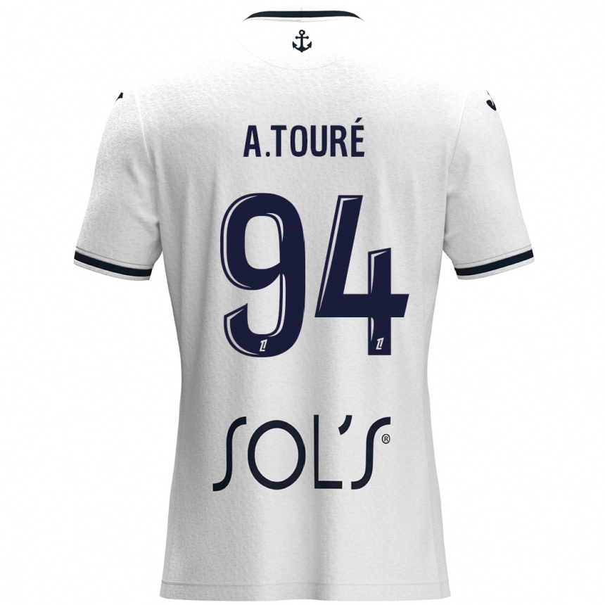 Gyermek Labdarúgás Abdoulaye Touré #94 Fehér Sötétkék Idegenbeli Jersey 2024/25 Mez Póló Ing