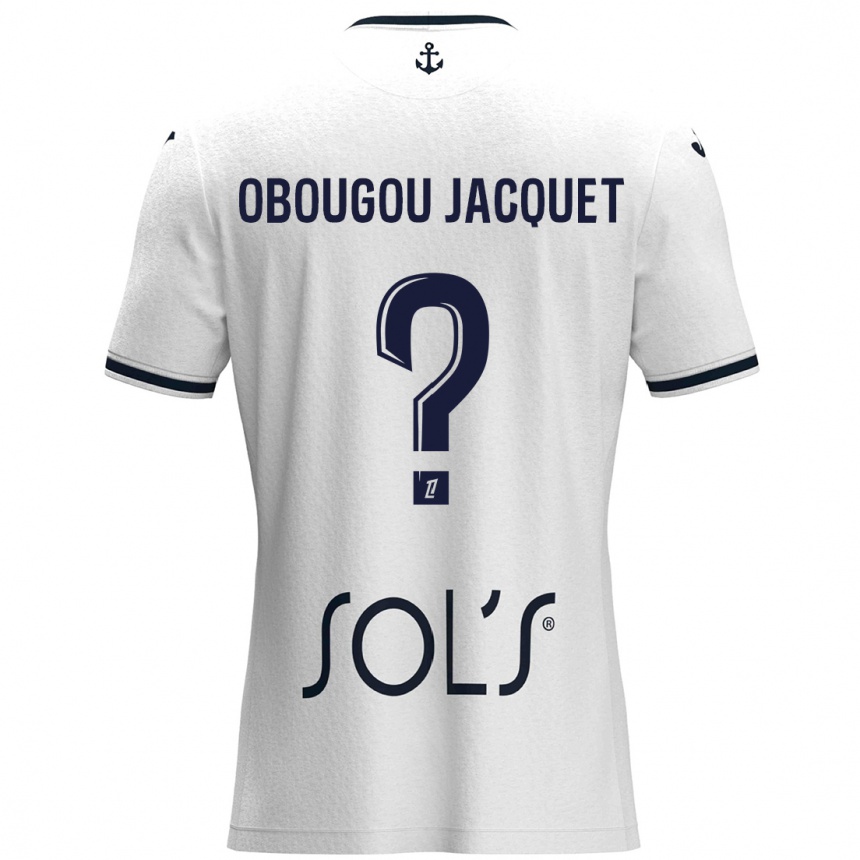 Gyermek Labdarúgás Noam Obougou Jacquet #0 Fehér Sötétkék Idegenbeli Jersey 2024/25 Mez Póló Ing