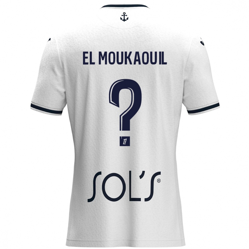 Gyermek Labdarúgás Mohamed El Moukaouil #0 Fehér Sötétkék Idegenbeli Jersey 2024/25 Mez Póló Ing