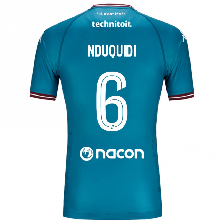 Gyermek Labdarúgás Joseph Nduquidi #6 Bleu Benzin Idegenbeli Jersey 2024/25 Mez Póló Ing