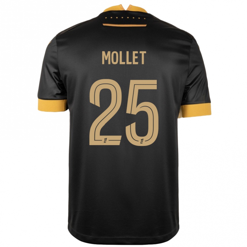 Gyermek Labdarúgás Florent Mollet #25 Fekete Barna Idegenbeli Jersey 2024/25 Mez Póló Ing