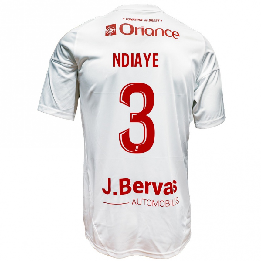 Gyermek Labdarúgás Abdoulaye Ndiaye #3 Fehér Piros Idegenbeli Jersey 2024/25 Mez Póló Ing