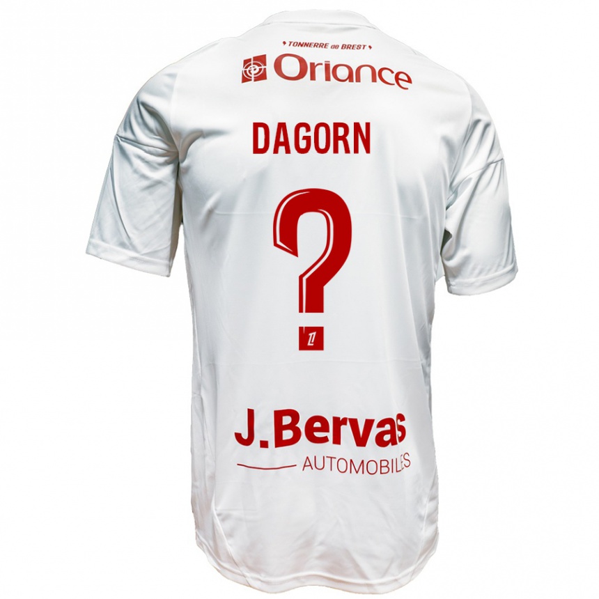 Gyermek Labdarúgás Maxime Dagorn #0 Fehér Piros Idegenbeli Jersey 2024/25 Mez Póló Ing