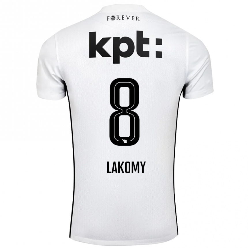 Gyermek Labdarúgás Lukasz Lakomy #8 Fehér Fekete Idegenbeli Jersey 2024/25 Mez Póló Ing