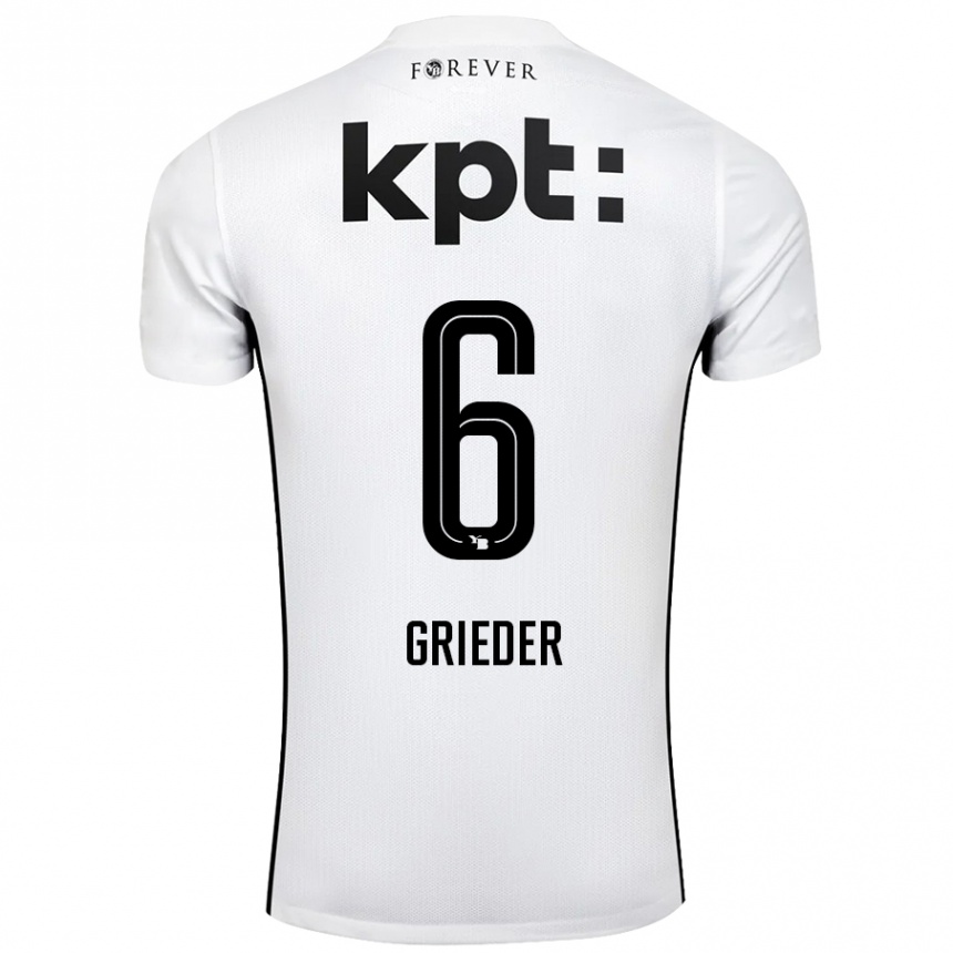 Gyermek Labdarúgás Lionel Grieder #6 Fehér Fekete Idegenbeli Jersey 2024/25 Mez Póló Ing