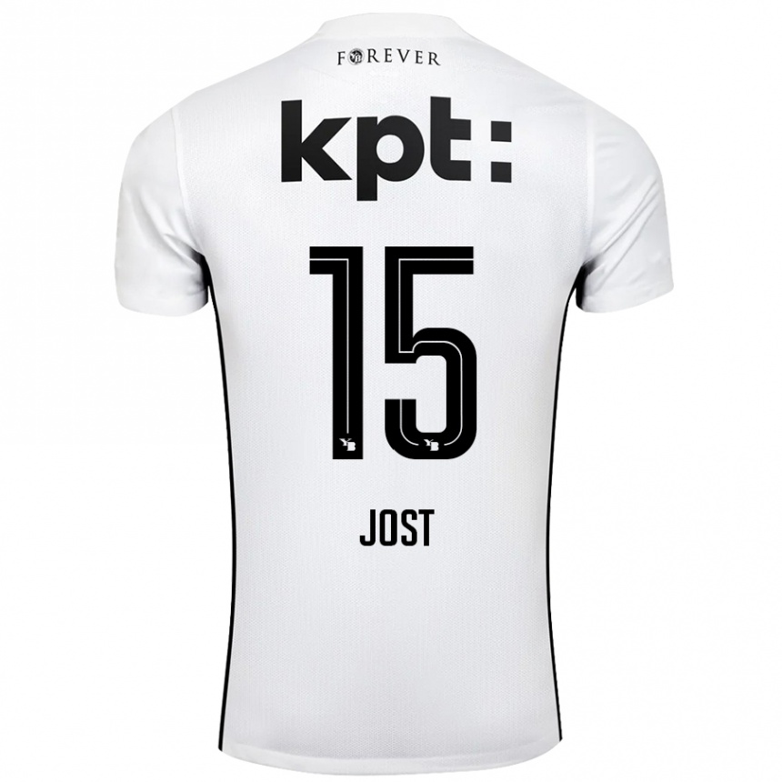 Gyermek Labdarúgás Tristan Jost #15 Fehér Fekete Idegenbeli Jersey 2024/25 Mez Póló Ing