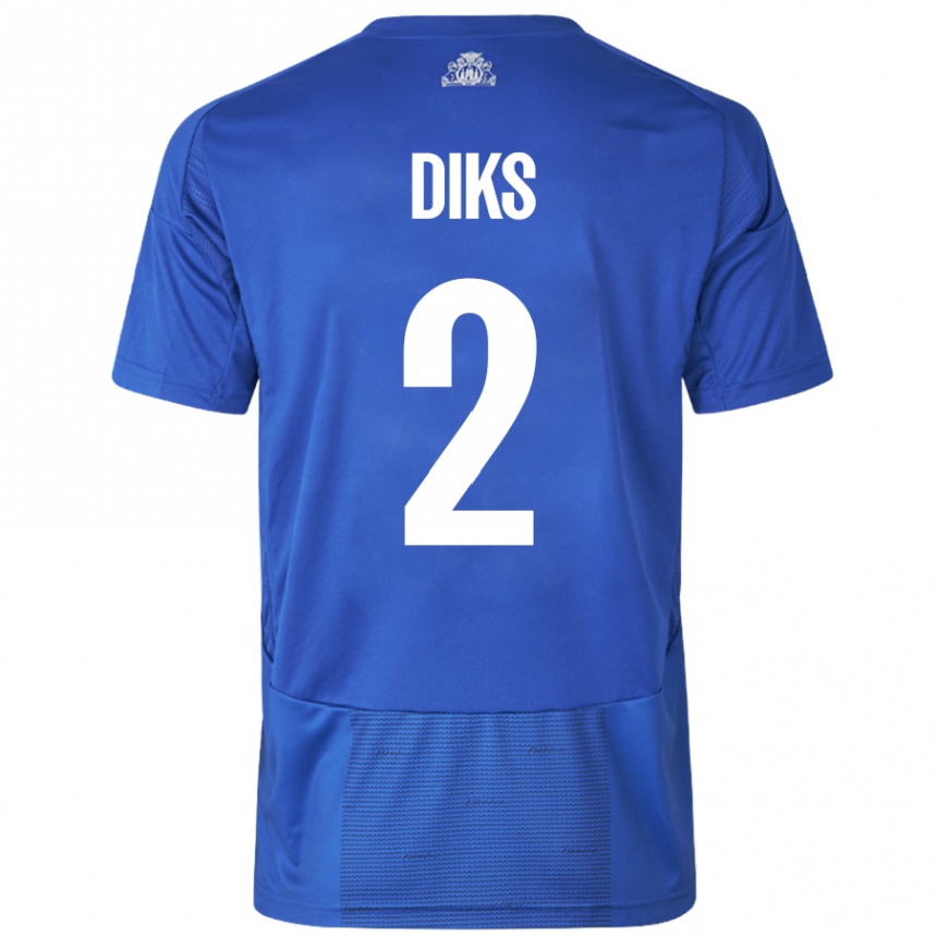 Gyermek Labdarúgás Kevin Diks #2 Fehér Kék Idegenbeli Jersey 2024/25 Mez Póló Ing