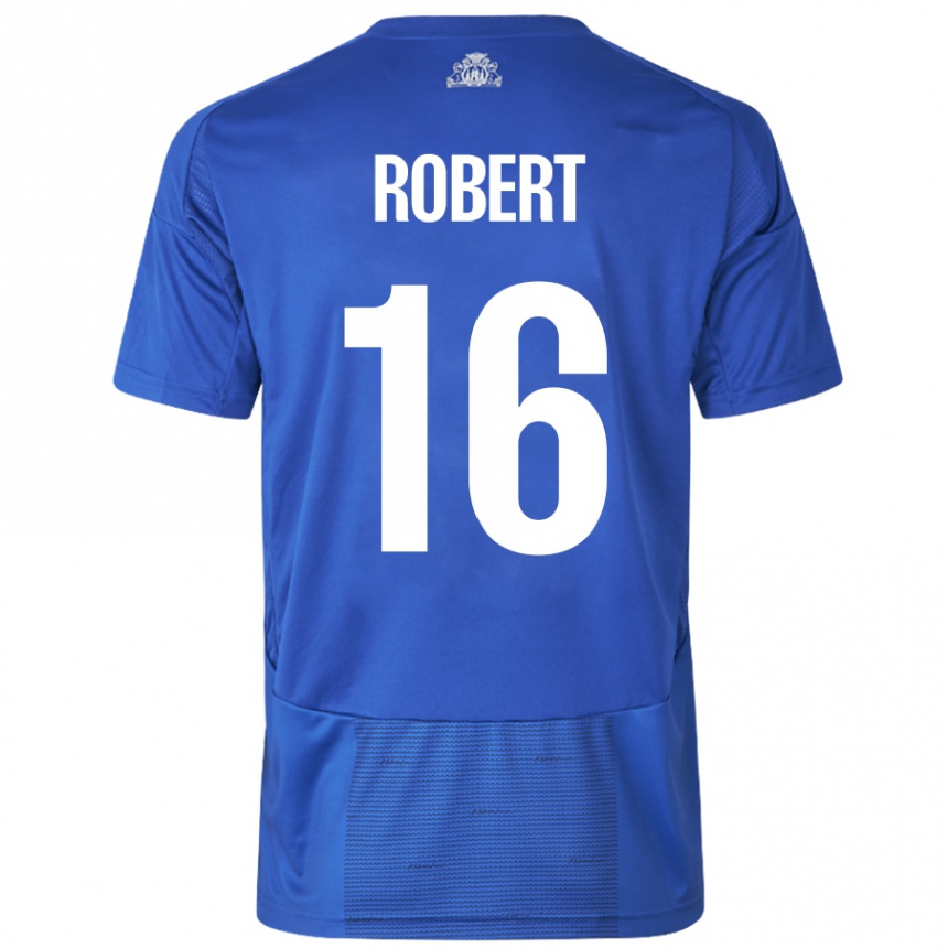 Gyermek Labdarúgás Robert #16 Fehér Kék Idegenbeli Jersey 2024/25 Mez Póló Ing