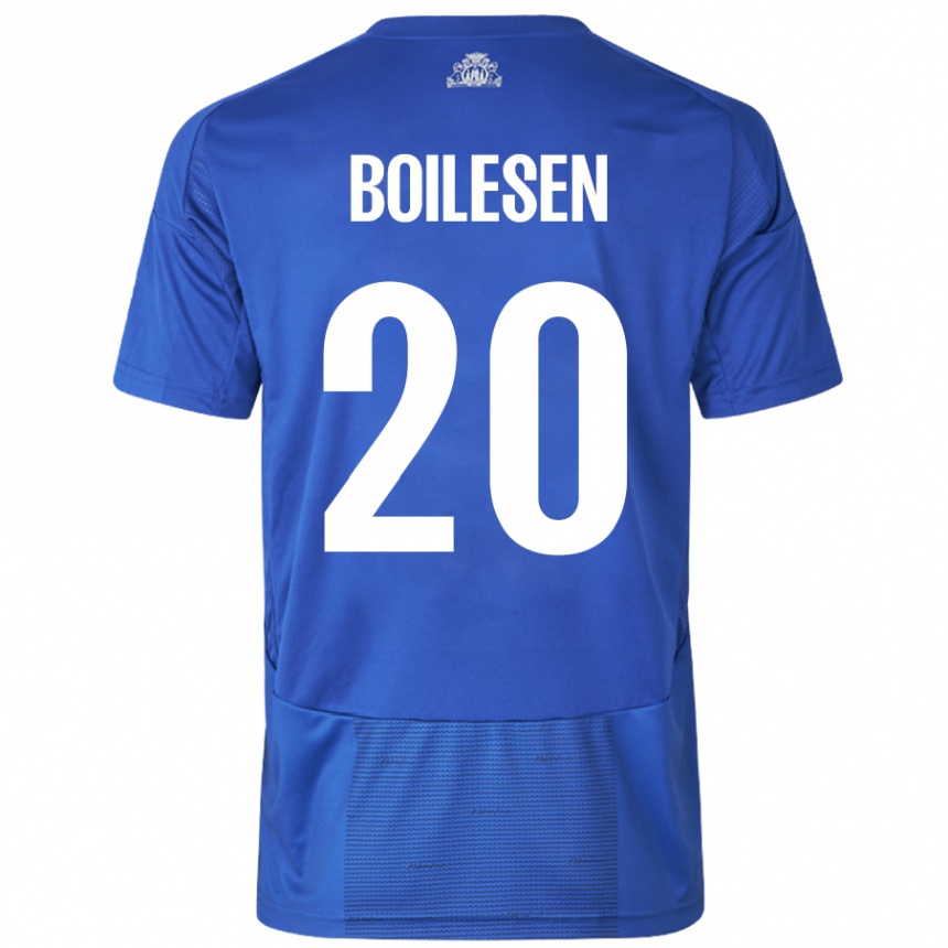 Gyermek Labdarúgás Nicolai Boilesen #20 Fehér Kék Idegenbeli Jersey 2024/25 Mez Póló Ing