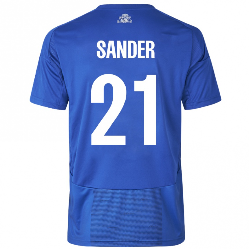 Gyermek Labdarúgás Theo Sander #21 Fehér Kék Idegenbeli Jersey 2024/25 Mez Póló Ing