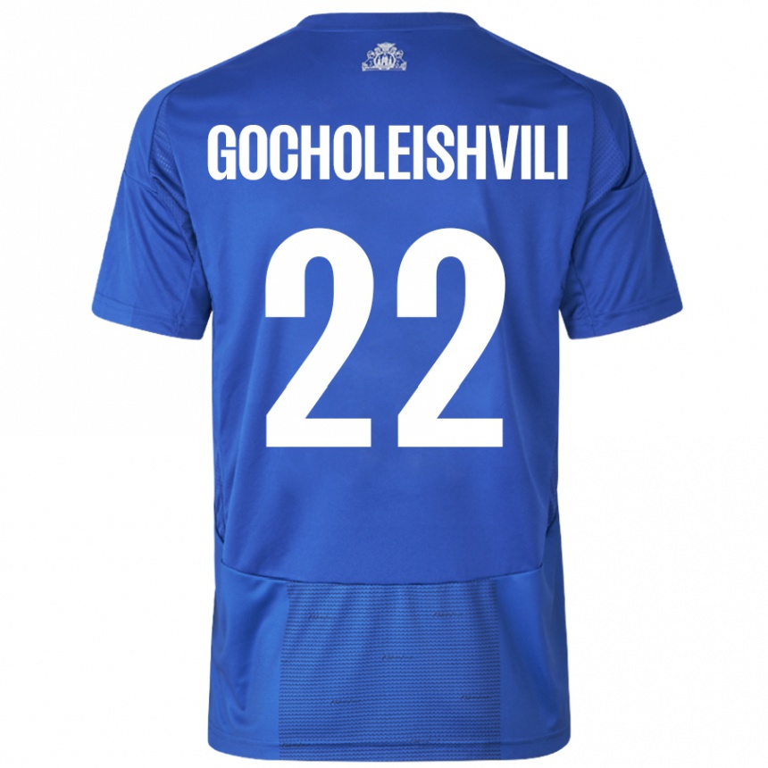 Gyermek Labdarúgás Giorgi Gocholeishvili #22 Fehér Kék Idegenbeli Jersey 2024/25 Mez Póló Ing