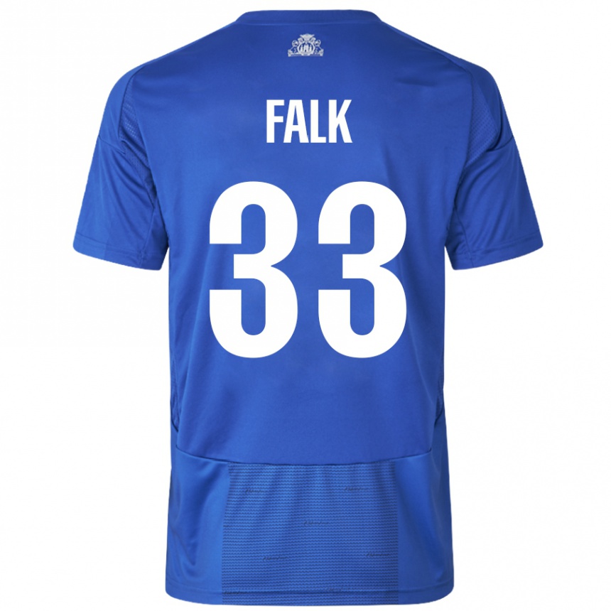 Gyermek Labdarúgás Rasmus Falk #33 Fehér Kék Idegenbeli Jersey 2024/25 Mez Póló Ing