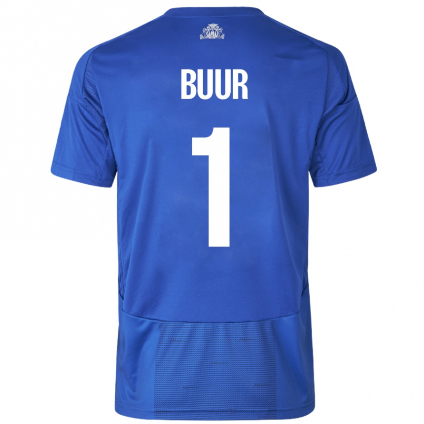 Gyermek Labdarúgás Oscar Buur #1 Fehér Kék Idegenbeli Jersey 2024/25 Mez Póló Ing