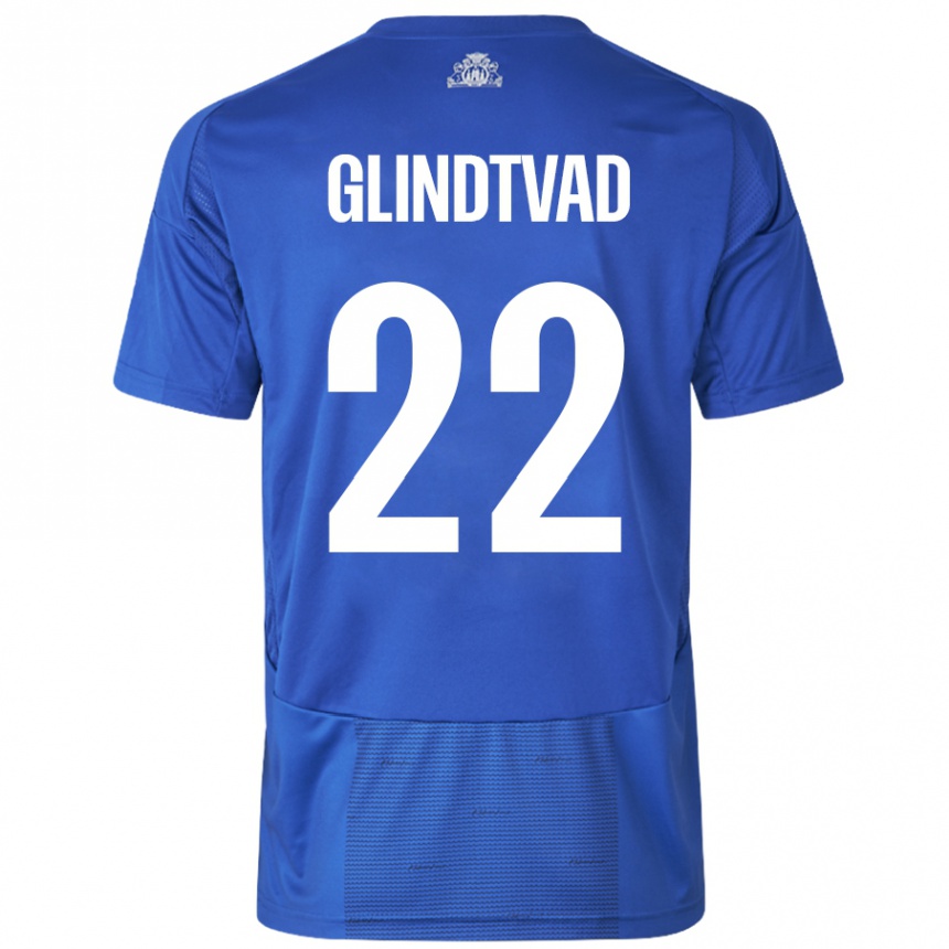 Gyermek Labdarúgás William Glindtvad #22 Fehér Kék Idegenbeli Jersey 2024/25 Mez Póló Ing