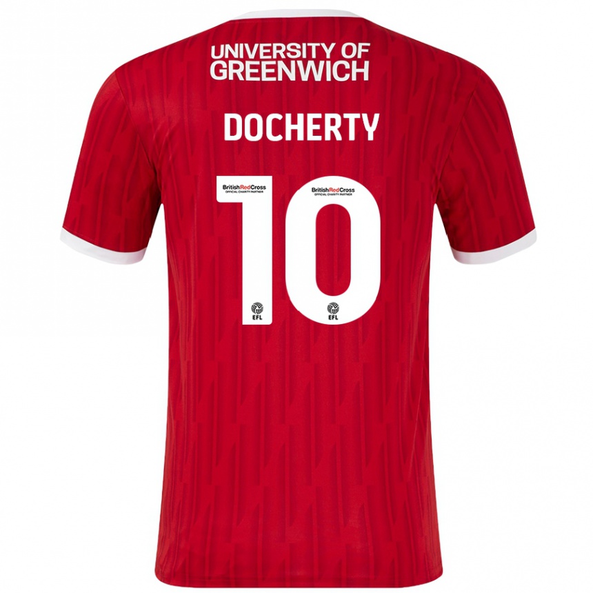 Férfi Labdarúgás Greg Docherty #10 Piros Fehér Hazai Jersey 2024/25 Mez Póló Ing