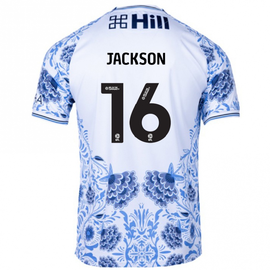 Férfi Labdarúgás Abbie Jackson #16 Fehér Kék Idegenbeli Jersey 2024/25 Mez Póló Ing