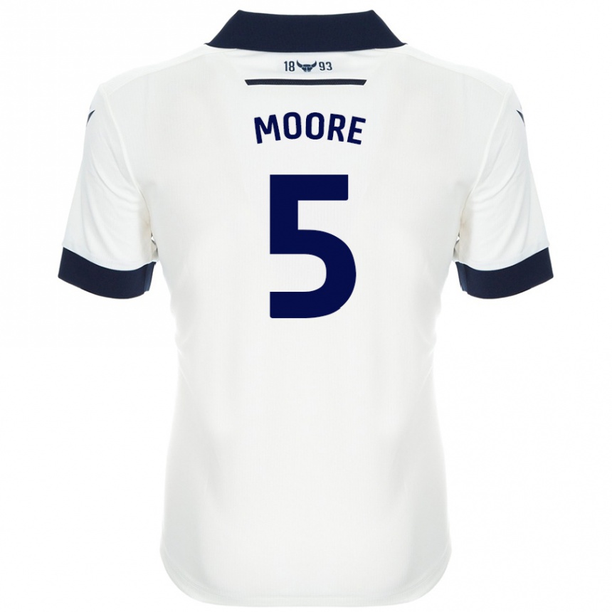 Férfi Labdarúgás Elliott Moore #5 Fehér Sötétkék Idegenbeli Jersey 2024/25 Mez Póló Ing