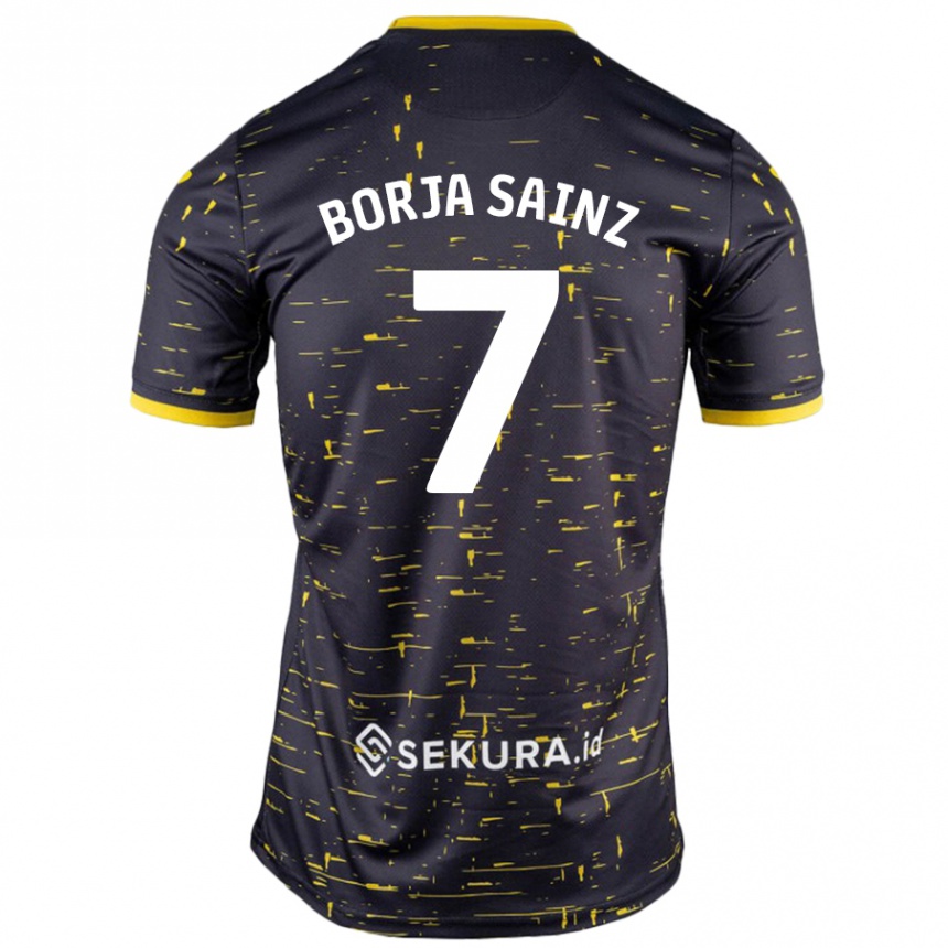 Férfi Labdarúgás Borja Sainz #7 Fekete Sárga Idegenbeli Jersey 2024/25 Mez Póló Ing