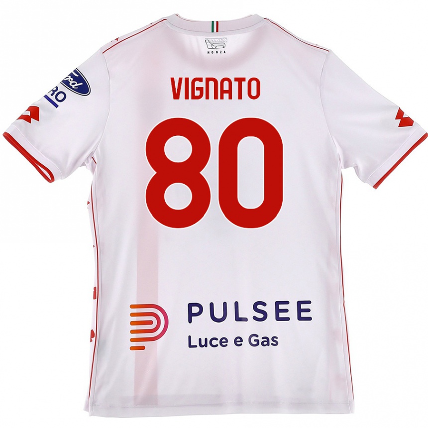 Férfi Labdarúgás Samuele Vignato #80 Fehér Piros Idegenbeli Jersey 2024/25 Mez Póló Ing