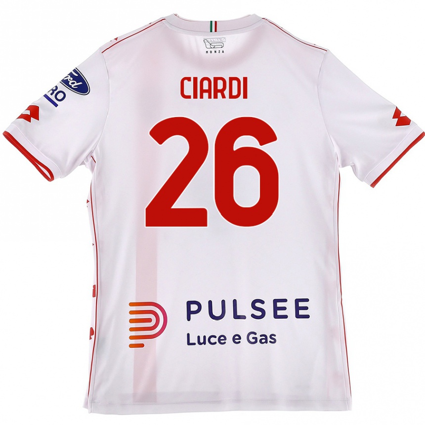 Férfi Labdarúgás Tommaso Ciardi #26 Fehér Piros Idegenbeli Jersey 2024/25 Mez Póló Ing