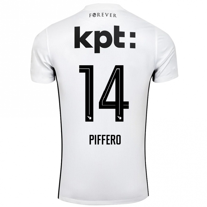 Férfi Labdarúgás David Piffero #14 Fehér Fekete Idegenbeli Jersey 2024/25 Mez Póló Ing