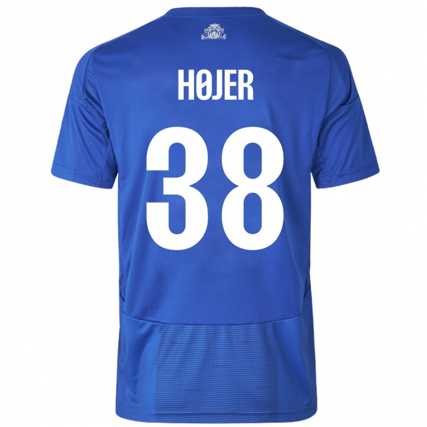 Férfi Labdarúgás Oliver Højer #38 Fehér Kék Idegenbeli Jersey 2024/25 Mez Póló Ing