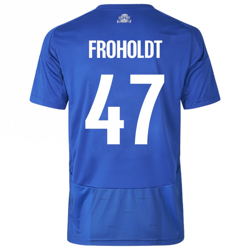 Férfi Labdarúgás Victor Froholdt #47 Fehér Kék Idegenbeli Jersey 2024/25 Mez Póló Ing