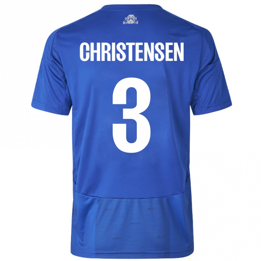 Férfi Labdarúgás Sebastian Christensen #3 Fehér Kék Idegenbeli Jersey 2024/25 Mez Póló Ing