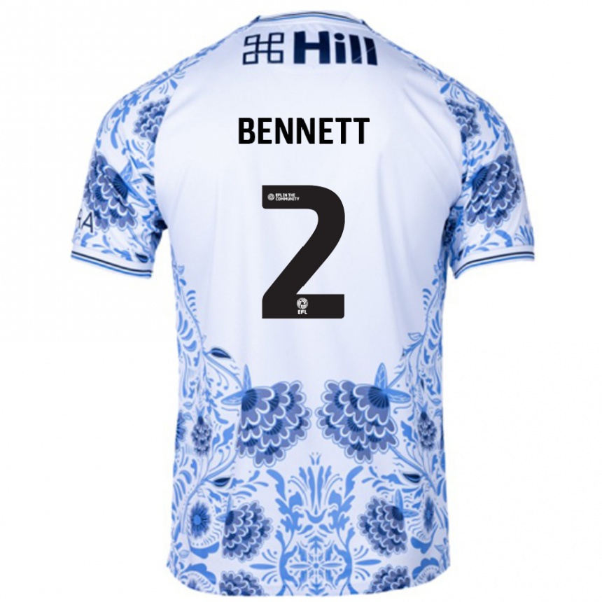 Női Labdarúgás Liam Bennett #2 Fehér Kék Idegenbeli Jersey 2024/25 Mez Póló Ing