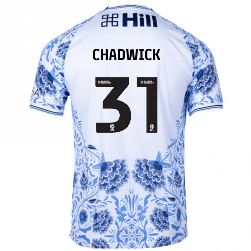 Női Labdarúgás Louis Chadwick #31 Fehér Kék Idegenbeli Jersey 2024/25 Mez Póló Ing