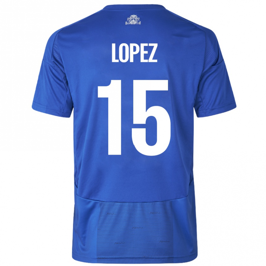 Női Labdarúgás Marcos López #15 Fehér Kék Idegenbeli Jersey 2024/25 Mez Póló Ing